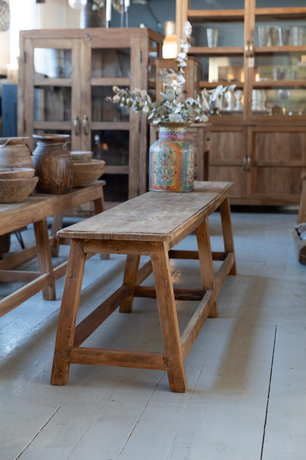 lång träbänk i vintage teak, BÄNK